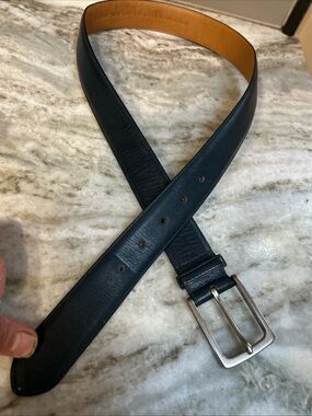 John Varvatos Navy Blue Dress  Leather Belt Silver Buckle Men’s Size 34/85